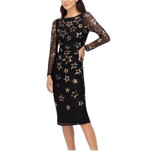 Vince Camuto Sequined Stars Mesh Bodycon Dress Women's Sz 8 Black/Gold NWT $178